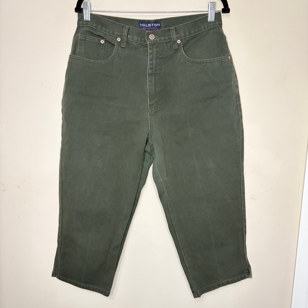 HALSTON Jeanswear Olive Green High-Rise Capri Jeans Y2K Classic Crop, Size 12